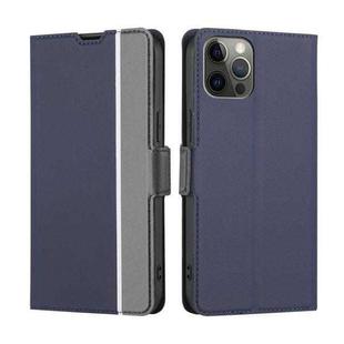 For iPhone 12 / 12 Pro Twill Texture Side Button Leather Phone Case(Blue)