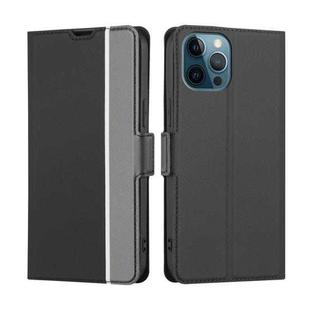 For iPhone 12 Pro Max Twill Texture Side Button Leather Phone Case(Black)