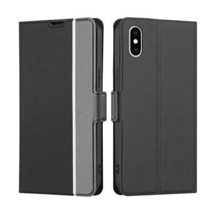 For iPhone X / XS Twill Texture Side Button Leather Phone Case(Black)