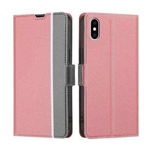 For iPhone X / XS Twill Texture Side Button Leather Phone Case(Pink)