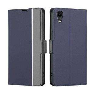 For iPhone XR Twill Texture Side Button Leather Phone Case(Blue)