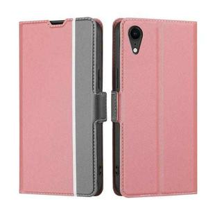 For iPhone XR Twill Texture Side Button Leather Phone Case(Pink)