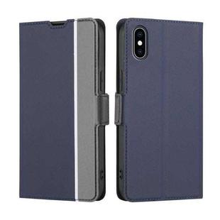 For iPhone XS Max Twill Texture Side Button Leather Phone Case(Blue)
