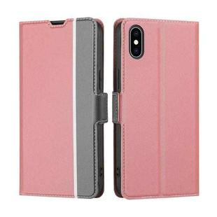 For iPhone XS Max Twill Texture Side Button Leather Phone Case(Pink)