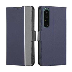 For Sony Xperia 1 IV Twill Texture Side Button Leather Phone Case(Blue)