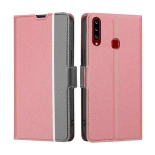 For Samsung Galaxy A20s Twill Texture Side Button Leather Phone Case(Pink)