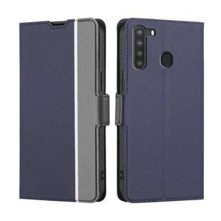 For Samsung Galaxy A21 Twill Texture Side Button Leather Phone Case(Blue)