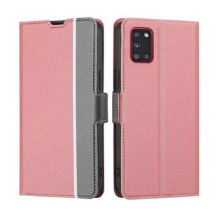 For Samsung Galaxy A31 Twill Texture Side Button Leather Phone Case(Pink)