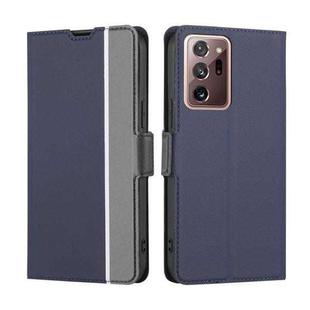 For Samsung Galaxy Note20 Ultra Twill Texture Side Button Leather Phone Case(Blue)