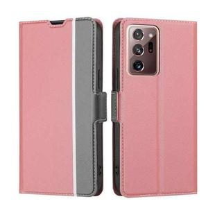 For Samsung Galaxy Note20 Ultra Twill Texture Side Button Leather Phone Case(Pink)