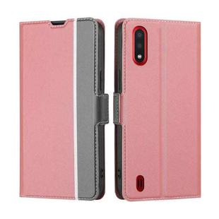 For Samsung Galaxy A01 EU Twill Texture Side Button Leather Phone Case(Pink)