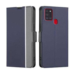 For Samsung Galaxy A21s Twill Texture Side Button Leather Phone Case(Blue)