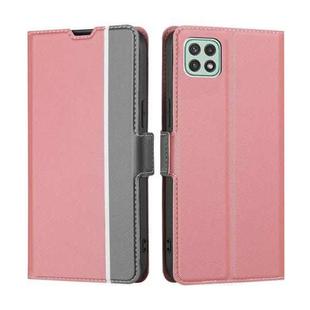 For Samsung Galaxy A22 5G Twill Texture Side Button Leather Phone Case(Pink)