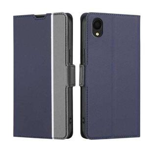 For Samsung Galaxy A22 5G JP Twill Texture Side Button Leather Phone Case(Blue)