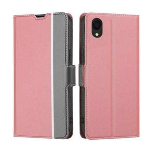 For Samsung Galaxy A22 5G JP Twill Texture Side Button Leather Phone Case(Pink)