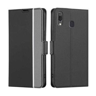 For Samsung Galaxy A30 Twill Texture Side Button Leather Phone Case(Black)