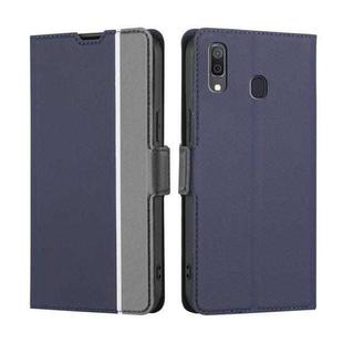 For Samsung Galaxy A30 Twill Texture Side Button Leather Phone Case(Blue)