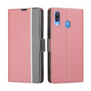 For Samsung Galaxy A40 Twill Texture Side Button Leather Phone Case(Pink)