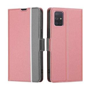 For Samsung Galaxy A71 Twill Texture Side Button Leather Phone Case(Pink)