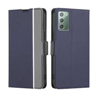 For Samsung Galaxy Note20 Twill Texture Side Button Leather Phone Case(Blue)
