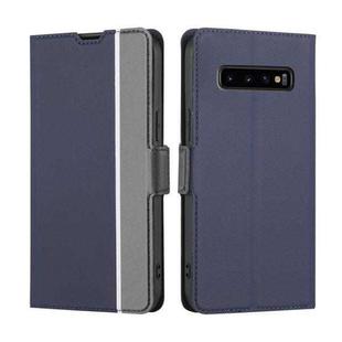 For Samsung Galaxy S10+ Twill Texture Side Button Leather Phone Case(Blue)
