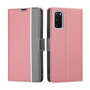 For Samsung Galaxy S20 Twill Texture Side Button Leather Phone Case(Pink)