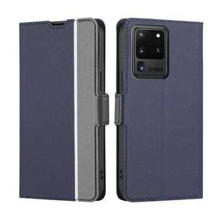 For Samsung Galaxy S20 Ultra Twill Texture Side Button Leather Phone Case(Blue)