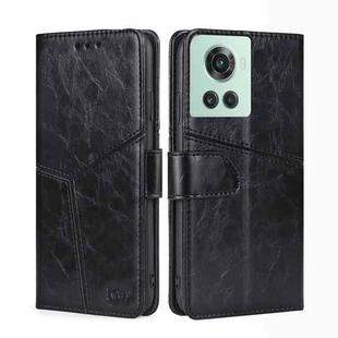 For OnePlus Ace/10R Geometric Stitching Horizontal Flip TPU + PU Leather Phone Case(Black)