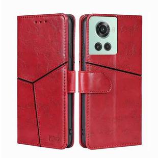 For OnePlus Ace/10R Geometric Stitching Horizontal Flip TPU + PU Leather Phone Case(Red)