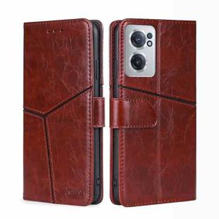 For OnePlus Nord CE 2 5G Geometric Stitching Horizontal Flip TPU + PU Leather Phone Case(Dark Brown)