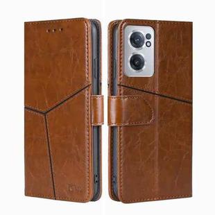 For OnePlus Nord CE 2 5G Geometric Stitching Horizontal Flip TPU + PU Leather Phone Case(Light Brown)