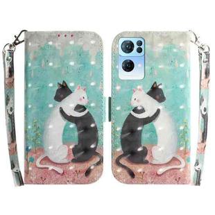 For OPPO Reno7 Pro 5G 3D Colored Horizontal Flip Leather Phone Case(Black White Cat)