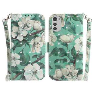 For Motorola Moto E32 3D Colored Horizontal Flip Leather Phone Case(Watercolor Flower)