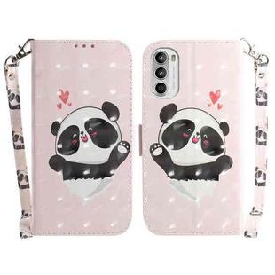 For Motorola Moto G52 3D Colored Horizontal Flip Leather Phone Case(Heart Panda)