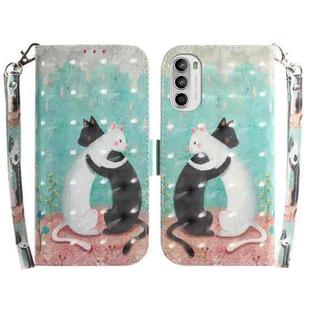 For Motorola Moto G52 3D Colored Horizontal Flip Leather Phone Case(Black White Cat)