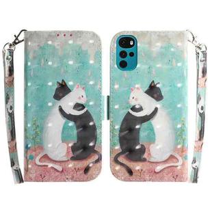 For Motorola Moto G22 3D Colored Horizontal Flip Leather Phone Case(Black White Cat)