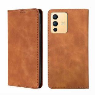 For vivo S12 / V23 5G Skin Feel Magnetic Horizontal Flip Leather Phone Case(Light Brown)