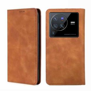 For vivo X80 Pro Skin Feel Magnetic Horizontal Flip Leather Phone Case(Light Brown)