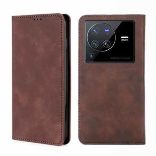 For vivo X80 Pro Skin Feel Magnetic Horizontal Flip Leather Phone Case(Dark Brown)
