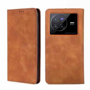 For vivo X80 Skin Feel Magnetic Horizontal Flip Leather Phone Case(Light Brown)