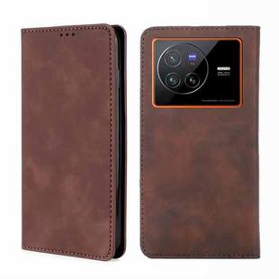 For vivo X80 Skin Feel Magnetic Horizontal Flip Leather Phone Case(Dark Brown)