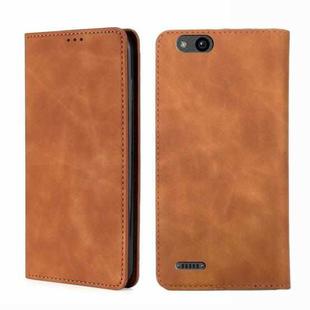 For ZTE Tempo X / Vantage Z839 / N9137 Skin Feel Magnetic Flip Leather Phone Case(Light Brown)