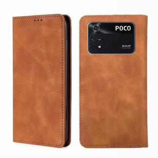 For Xiaomi Poco M4 Pro Skin Feel Magnetic Flip Leather Phone Case(Light Brown)