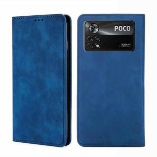 For Xiaomi Poco X4 Pro 5G Skin Feel Magnetic Flip Leather Phone Case(Blue)