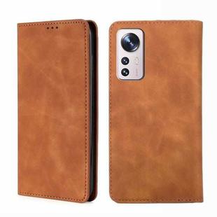 For Xiaomi 12 Pro Skin Feel Magnetic Flip Leather Phone Case(Light Brown)