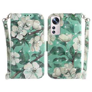 For Xiaomi 12 / 12X 3D Colored Horizontal Flip Leather Phone Case(Watercolor Flower)