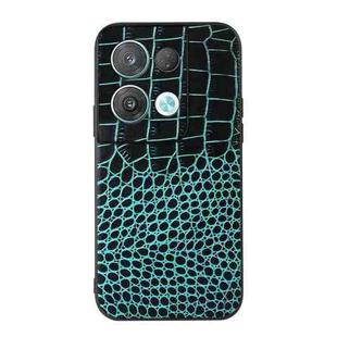 For OPPO Reno8 Crocodile Top Layer Cowhide Leather Phone Case(Cyan Blue)