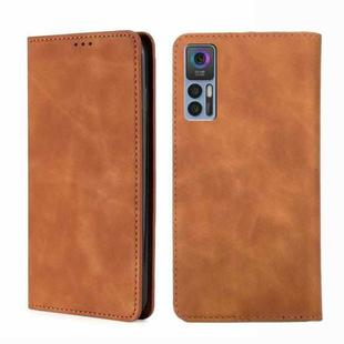 For TCL 30 5G / 30+ 5G Skin Feel Magnetic Horizontal Flip Leather Phone Case(Light Brown)