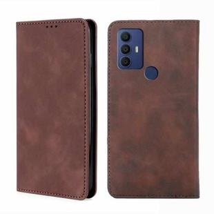 For TCL 30 SE / 306 / 305 / Aqous V6 / V6 Plus Skin Feel Magnetic Horizontal Flip Leather Phone Case(Dark Brown)