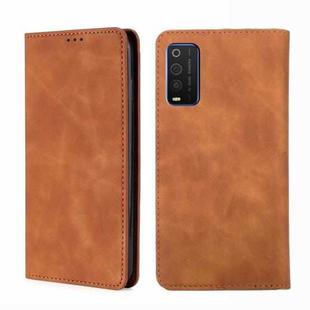 For TCL 205 Skin Feel Magnetic Horizontal Flip Leather Phone Case(Light Brown)